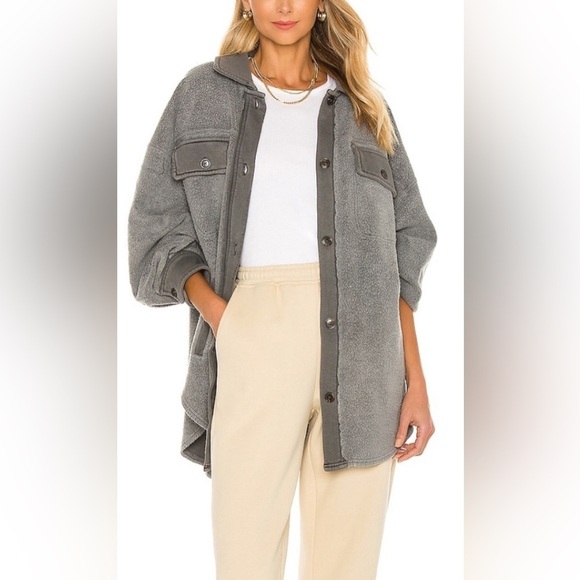 Free People Jackets & Blazers - Free People Gray Ruby Oversized Fleece Shirt Jacket Shacket Eucalyptus S Small